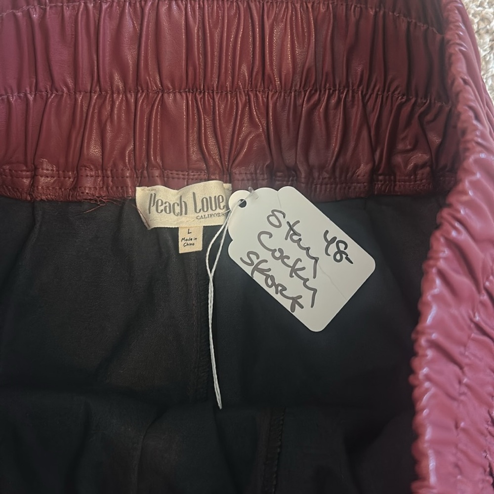 NWT Peach Love Burgundy Faux Leather Skirt Sz L - Picture 2 of 7